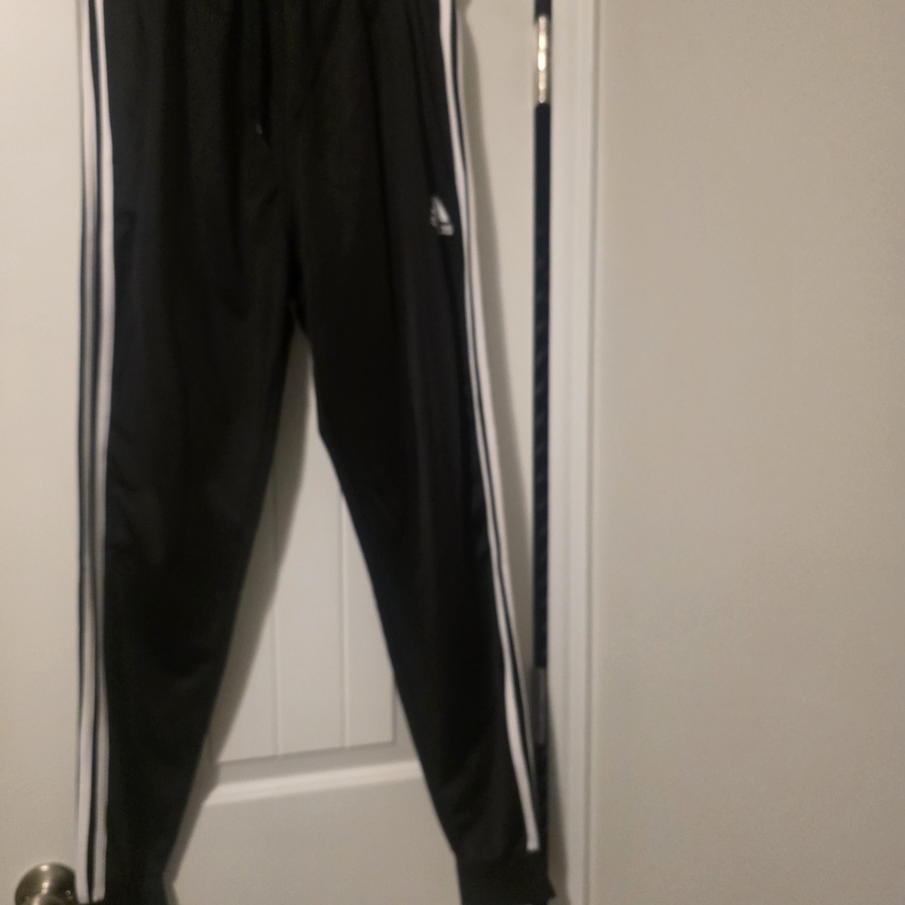 Adidas Mens Black Joggers with White Stripes